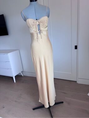 Cotton Candy Pale Yellow Maxi Dress with Pleated Bust